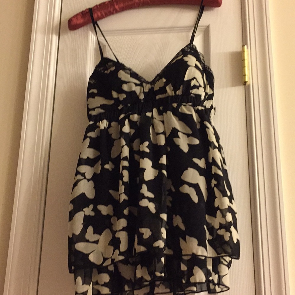 Spaghetti strap black beige blouse size S